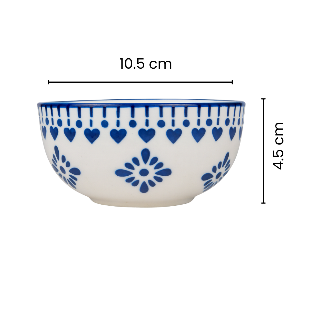 Set of 2 Blue Heart Design Ceramic Bowls | Handcrafted Snack & Dessert Bowls | Premium Kitchenware