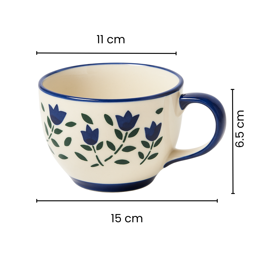 Handcrafted Ceramic Mug | Blue Floral Design | Premium Coffee & Tea Cup | Microwave & Dishwasher Safe