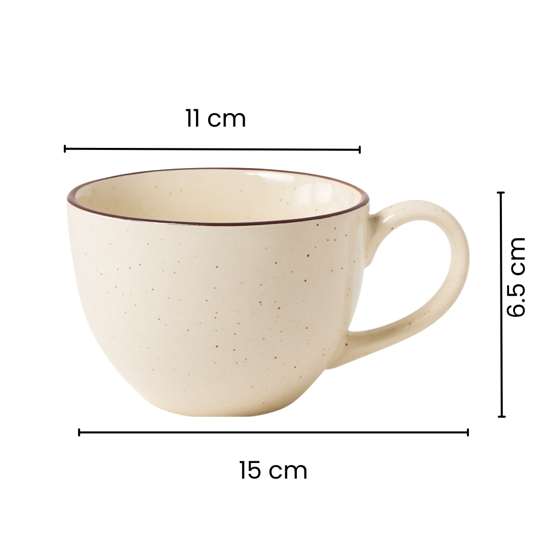 Handcrafted Beige Ceramic Mug with Brown Rim | Minimalist Coffee & Tea Cup | Microwave & Dishwasher Safe