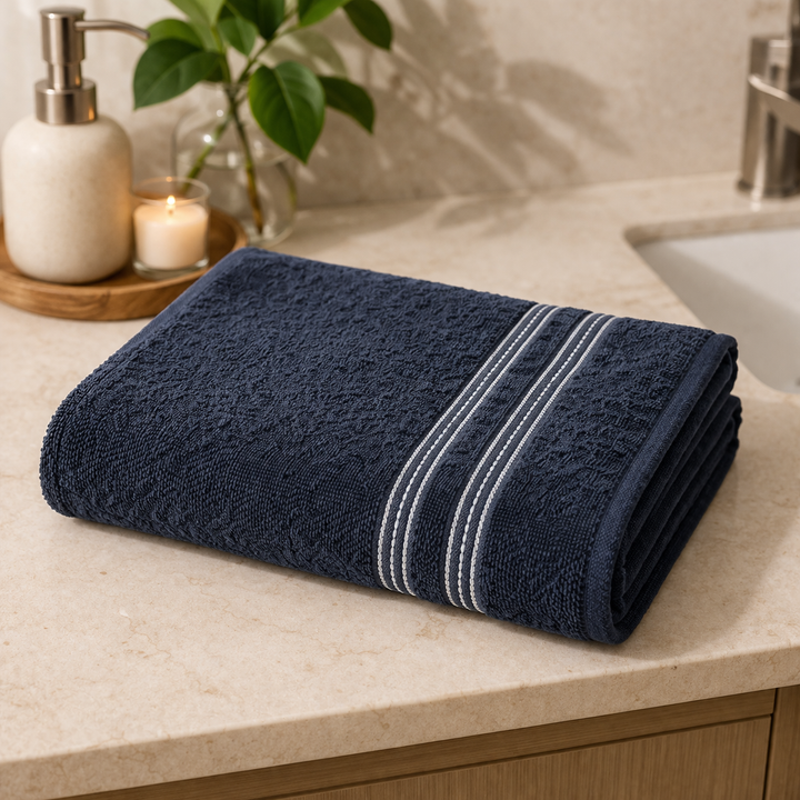 Navy Blue Bath Towel – Soft Cotton Towel | Highly Absorbent & Quick Dry | Premium Bathroom Towel | Skin-Friendly & Durable |