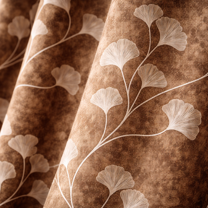 Brown Printed Curtains Set of 2 – Eyelet Window Curtains | Premium Polyester Fabric | Room Darkening & Elegant Floral Drapes | Living Room & Bedroom Curtains