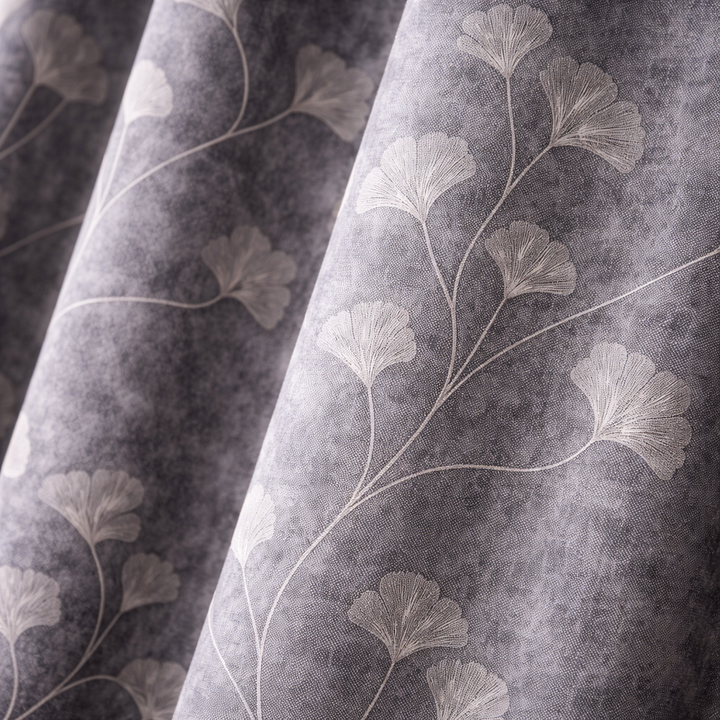 Grey Printed Curtains Set of 2 – Eyelet Window Curtains | Premium Polyester Fabric | Room Darkening & Elegant Floral Drapes | Living Room & Bedroom Curtains