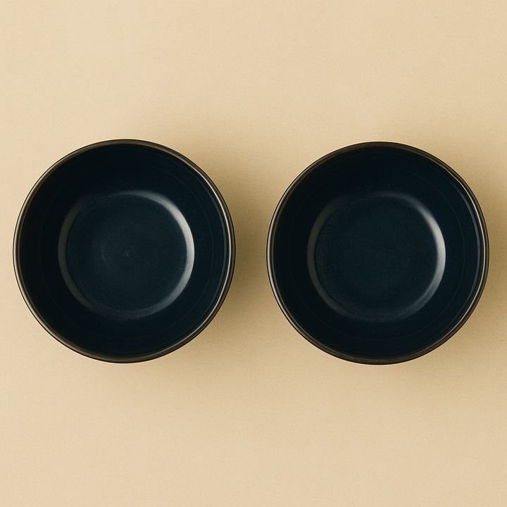 Set of 2 Black Ceramic Bowls | Minimalist Matte Finish Snack & Dessert Bowls | Premium Kitchenware