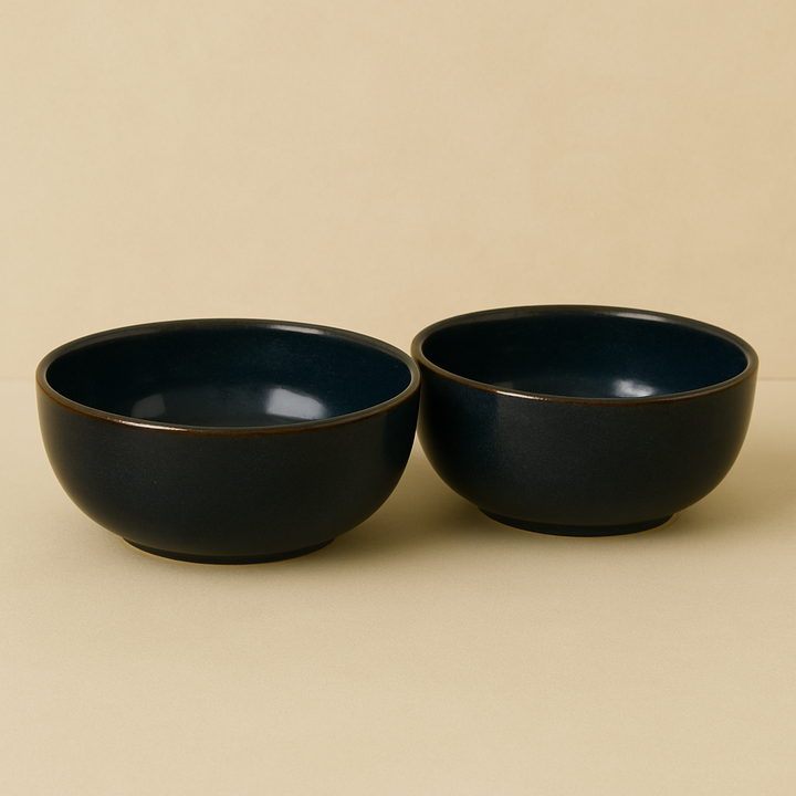 Set of 2 Black Ceramic Bowls | Minimalist Matte Finish Snack & Dessert Bowls | Premium Kitchenware