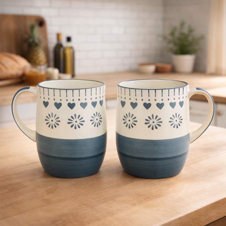 Heart Line | Grey Solid Ceramic Mug | Set of 2