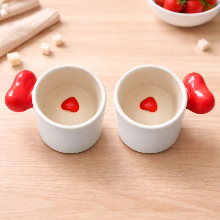 Red Heart Handle Coffee Mugs | Set of 2