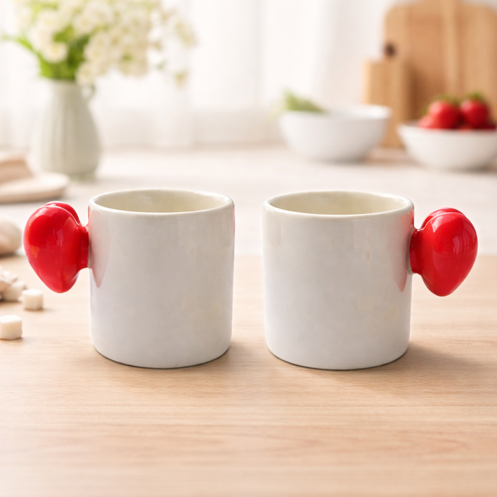 Red Heart Handle Coffee Mugs | Set of 2
