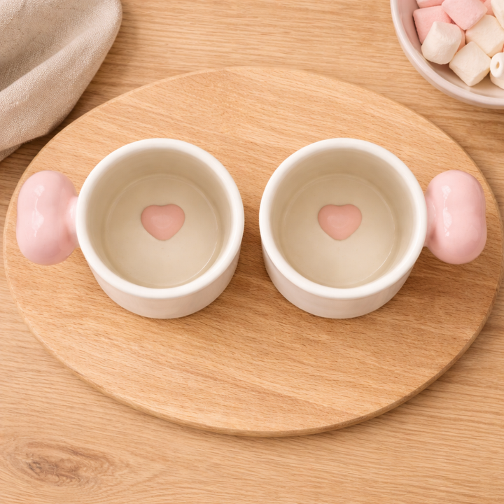 Pink Heart Handle Coffee Mug | Set of 2