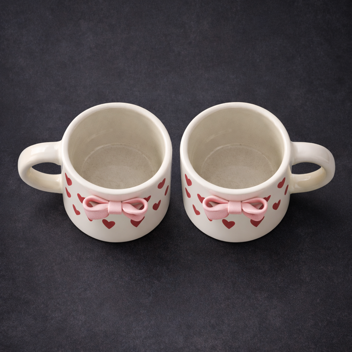 Bow & Heart Coffee Mugs | Set of 2