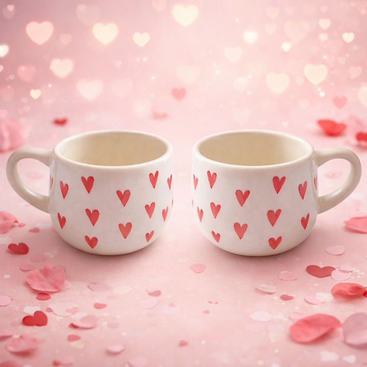 Red Heart Ceramic Coffee Cup Set of 2 | Valentine Gift Cups