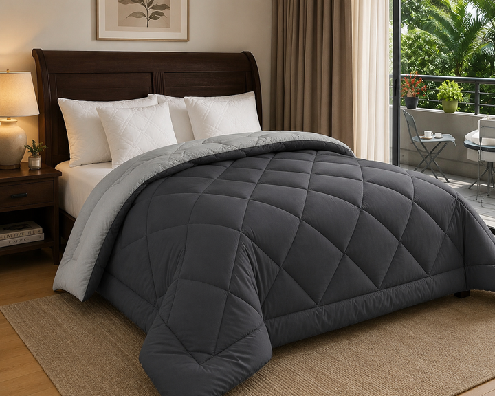 Athena Home Reversible Double Size Comforter | Dual Colour Grey Microfiber Quilt | Soft All Season Blanket | 230 GSM | 87 x 93 Inches
