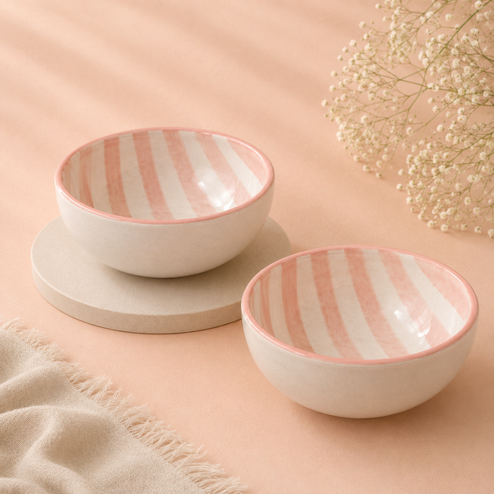 Athena Home Ceramic Bowl Set of 2 | Handpainted Strawberry Dessert & Snack Bowls | Premium Serving Bowls | 400 ml