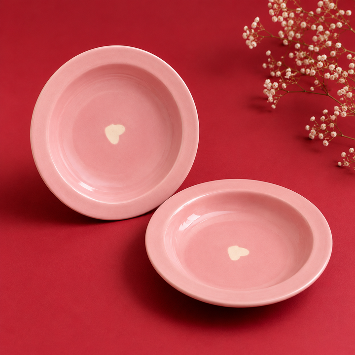 Athena Home Ceramic Pasta Plate Set of 2 | Pink Stoneware Pasta & Salad Plates