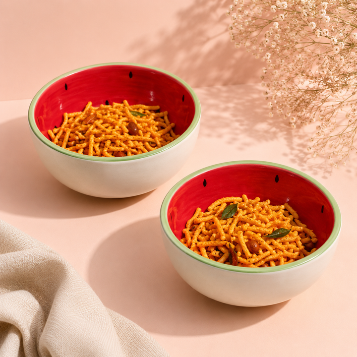 Athena Home Ceramic Serving Bowl Set of 2 | Hand-Painted Watermelon Design Bowls