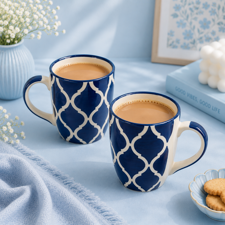 Athena Home Blue Mosaic Ceramic Coffee Mug Set of 2 | 300 ml