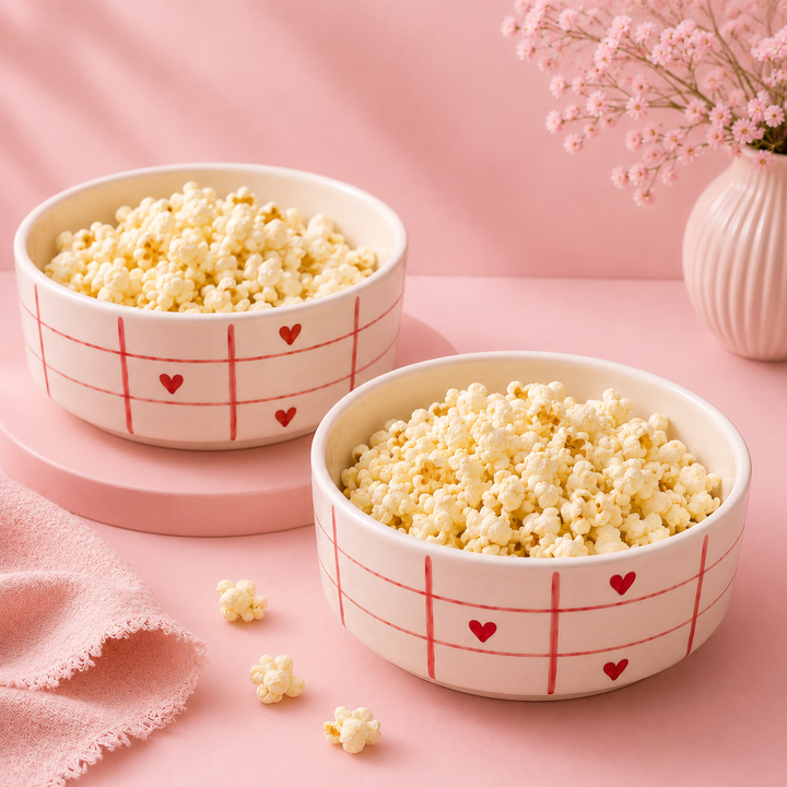 Athena Home Heart Print Ceramic Bowl Set of 2 | 700 ml