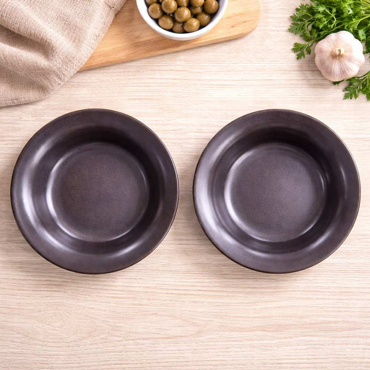 Matte Brown Ceramic Pasta Plate | Deep Dinner Plate for Pasta & Salads