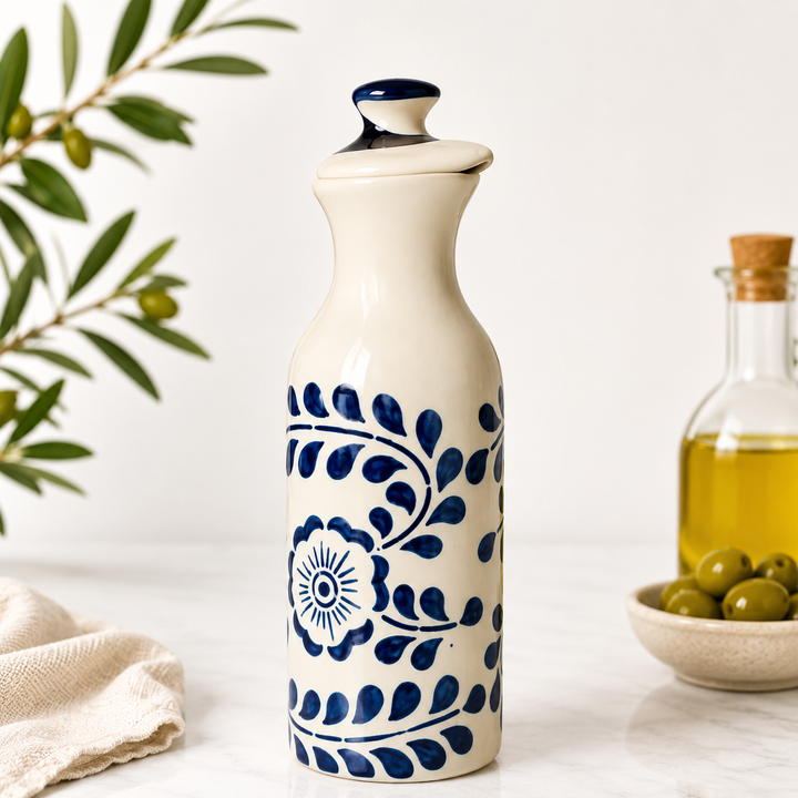 Ceramic Oil Dispenser Bottle 500 ml – Handcrafted Olive Oil Bottle with Lid