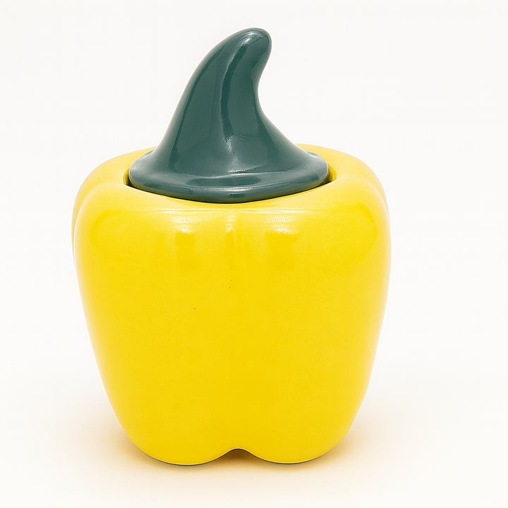 Handcrafted Bell Pepper Ceramic Container with Lid | Yellow Storage Jar for Kitchen & Home Décor