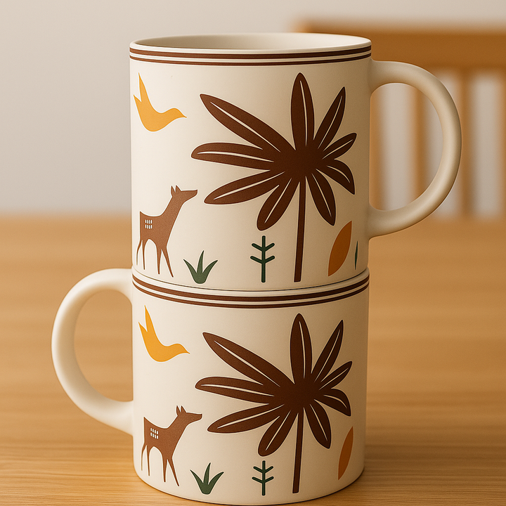 Printed Ceramic Mug – Nature Inspired Design | Set of 2