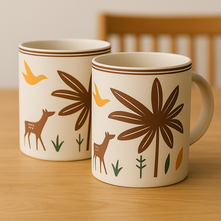 Printed Ceramic Mug – Nature Inspired Design | Set of 2