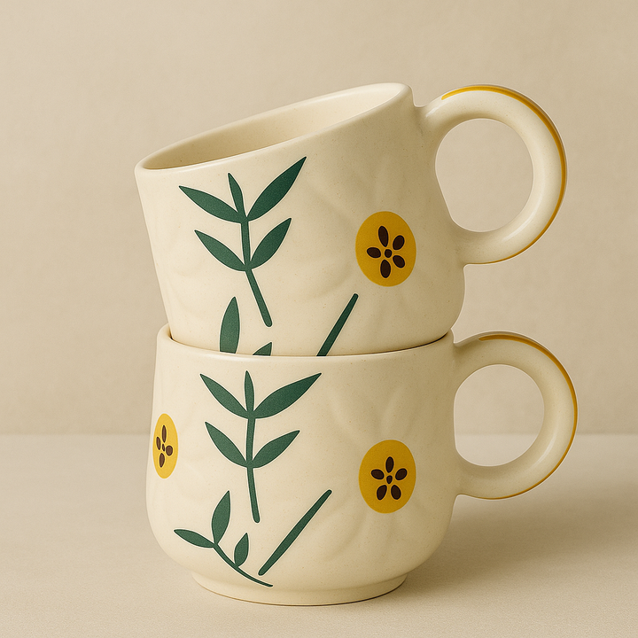 Floral Ceramic Mug – Daisy Pattern | Set of 2