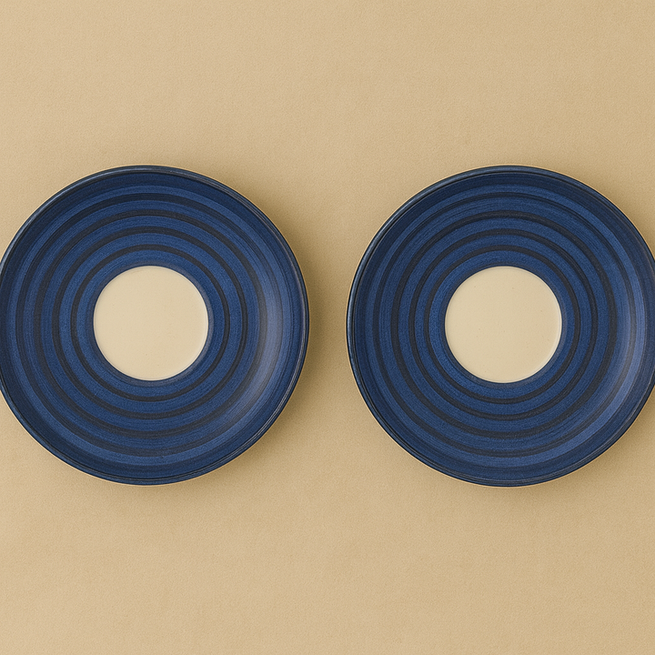 Blue Ceramic Saucer – Minimal Concentric Design | Set of 2