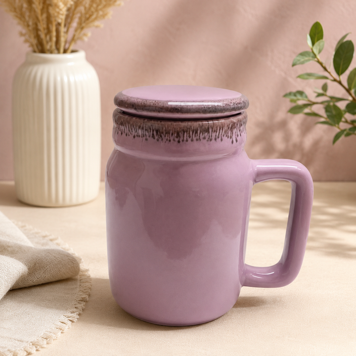 Mason Jar | Baby Pink Ceramic Mug with Lid | 420ml