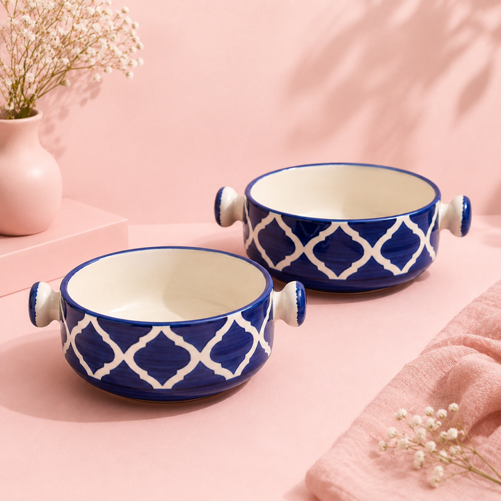 Indigo Mosaic Ceramic Soup Bowls | Set of 2