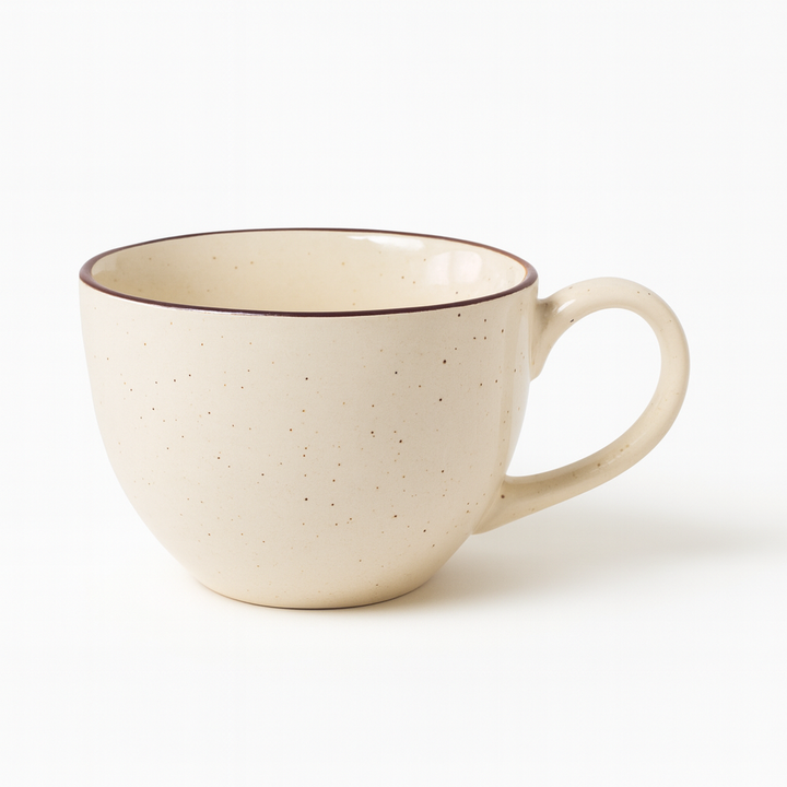 Handcrafted Beige Ceramic Mug with Brown Rim | Minimalist Coffee & Tea Cup | Microwave & Dishwasher Safe