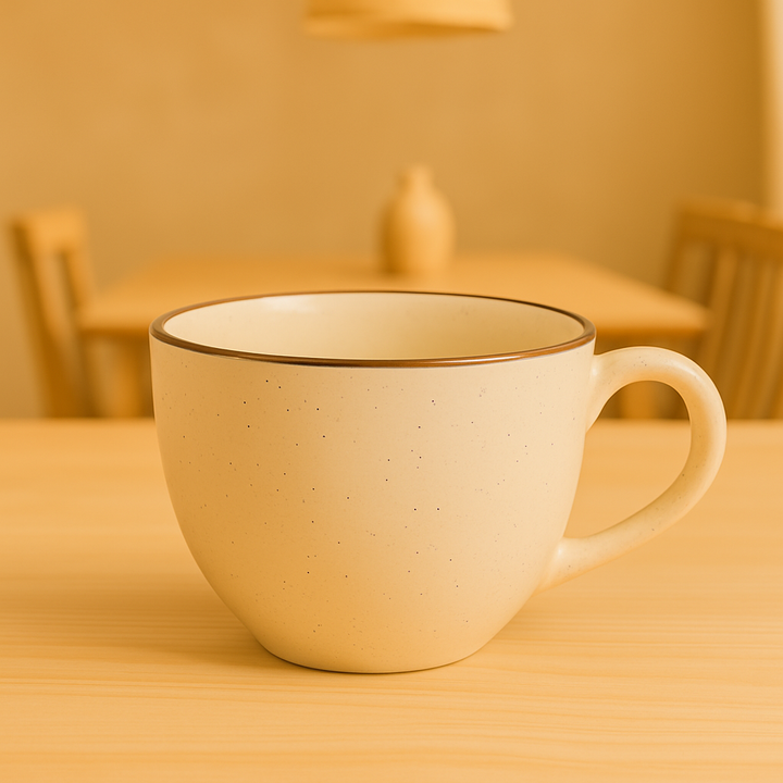 Handcrafted Beige Ceramic Mug with Brown Rim | Minimalist Coffee & Tea Cup | Microwave & Dishwasher Safe