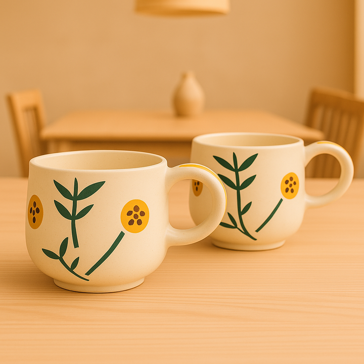 Floral Ceramic Mug – Daisy Pattern | Set of 2