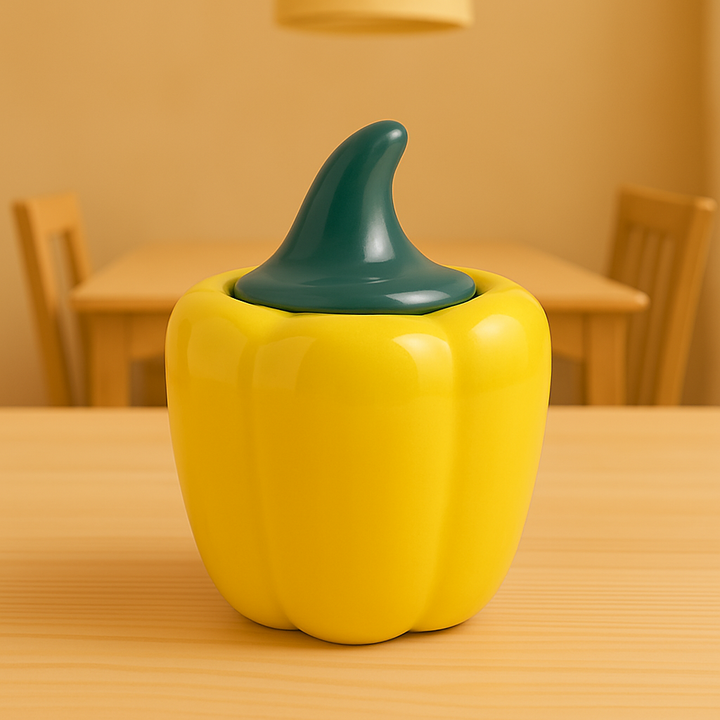 Handcrafted Bell Pepper Ceramic Container with Lid | Yellow Storage Jar for Kitchen & Home Décor