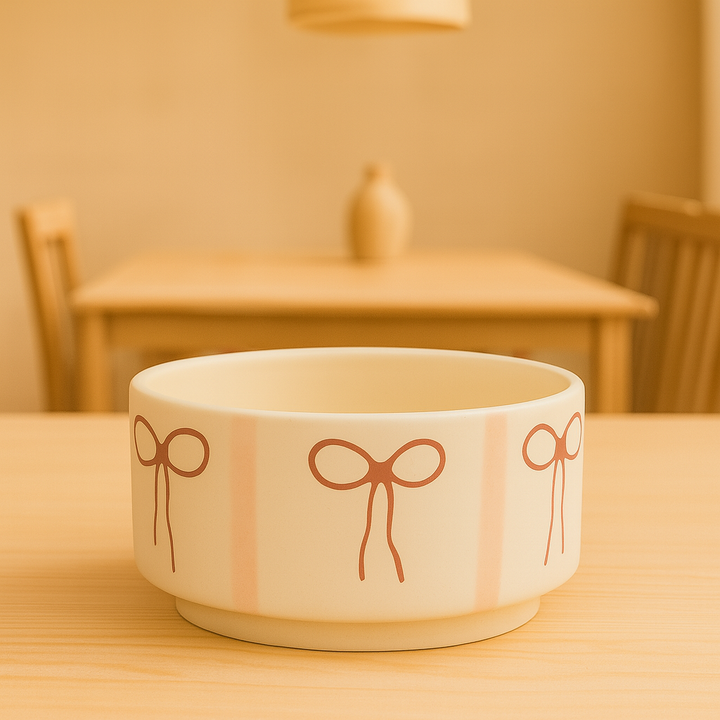 Handcrafted Bow Design Ceramic Bowl | Cute Multipurpose Snack & Dessert Bowl | Set of 1