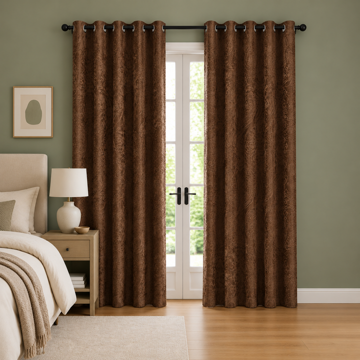 Athena Home Velvet Blackout Curtains Set of 2 | Brown