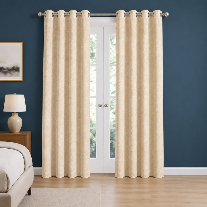Athena Home Velvet Blackout Curtains Set of 2 | Beige