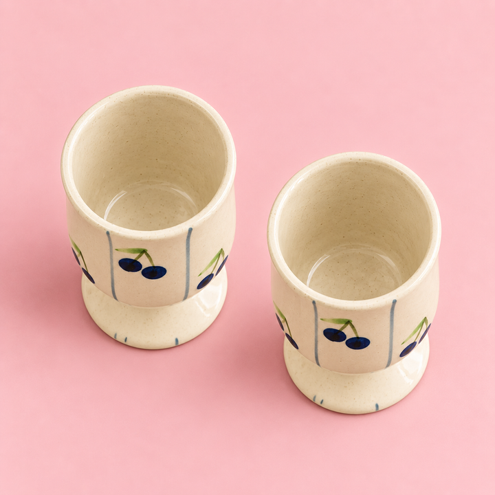 Athena Home Ceramic Coffee Cups Set of 2 | Blueberry Print Pedestal Cups