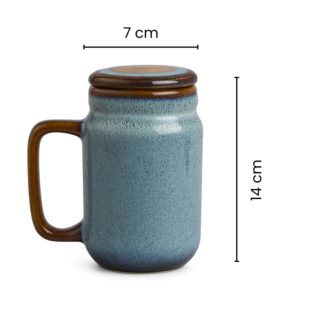 Mason Jar | Blue Stone Ceramic Mug with Lid | 420ml