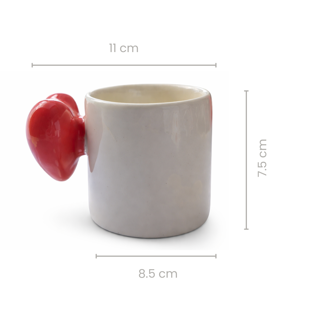 Red Heart Handle Coffee Mugs | Set of 2