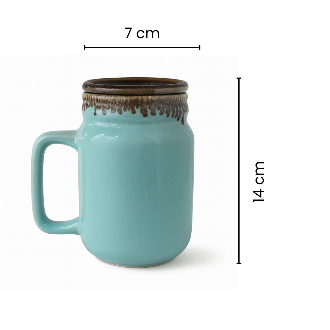 Mason Jar | Turquoise Ceramic Mug with Lid | 420ml