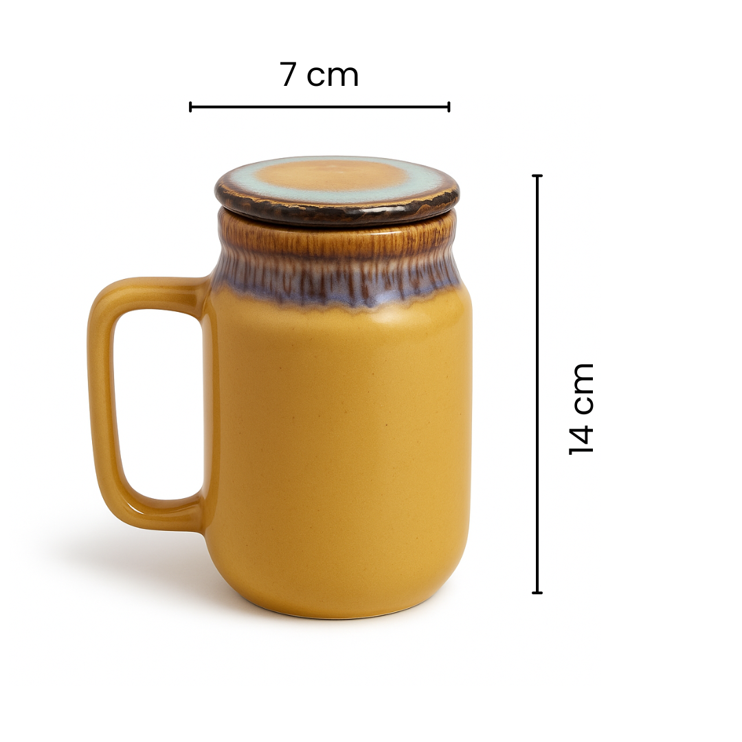 Mason Jar | Mustard Ceramic Mug with Lid | 420ml