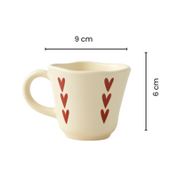 Handcrafted Heart Print Ceramic Cup & Saucer Set | Cream Coffee & Tea Mug for Gifting