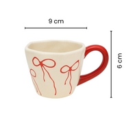 Handcrafted Bow Design Ceramic Cup & Saucer Set | Elegant Cream & Red Drinkware for Home