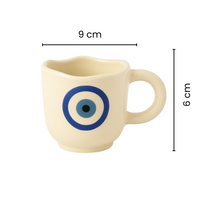 Handcrafted Evil Eye Ceramic Cup & Saucer Set | Cream & Blue Coffee & Tea Mug for Gifting