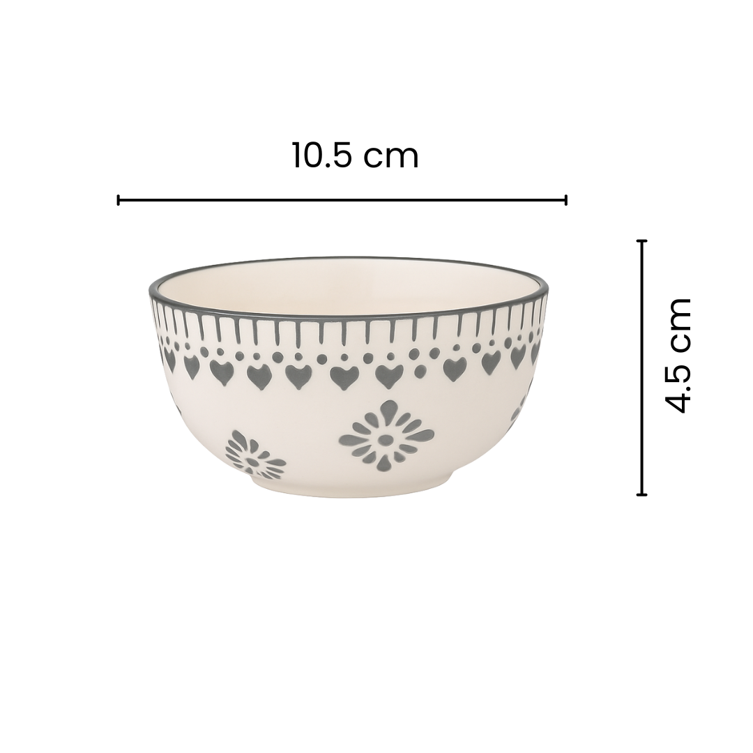 Set of 2 Grey Heart Design Ceramic Bowls | Handcrafted Multipurpose Snack & Dessert Bowls | Premium Kitchenware
