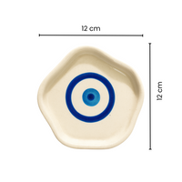 Handcrafted Evil Eye Ceramic Cup & Saucer Set | Cream & Blue Coffee & Tea Mug for Gifting