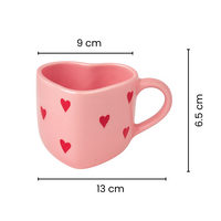 Athena Home Heart Shaped Pink Ceramic Coffee Mug with Saucer | Red Heart Print