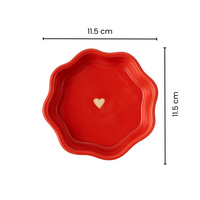 Handcrafted Red Heart Ceramic Cup & Saucer Set | Glossy Red Mini Coffee Mug for Home