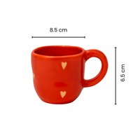 Handcrafted Red Heart Ceramic Cup & Saucer Set | Glossy Red Mini Coffee Mug for Home