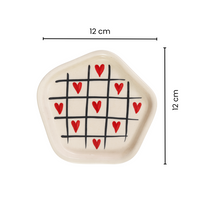 Handcrafted Grid & Heart Ceramic Cup & Saucer Set | Cream Coffee & Tea Mug for Gifting